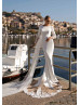Long Sleeves Beaded Ivory Lace Satin Sheer Back Wedding Dress